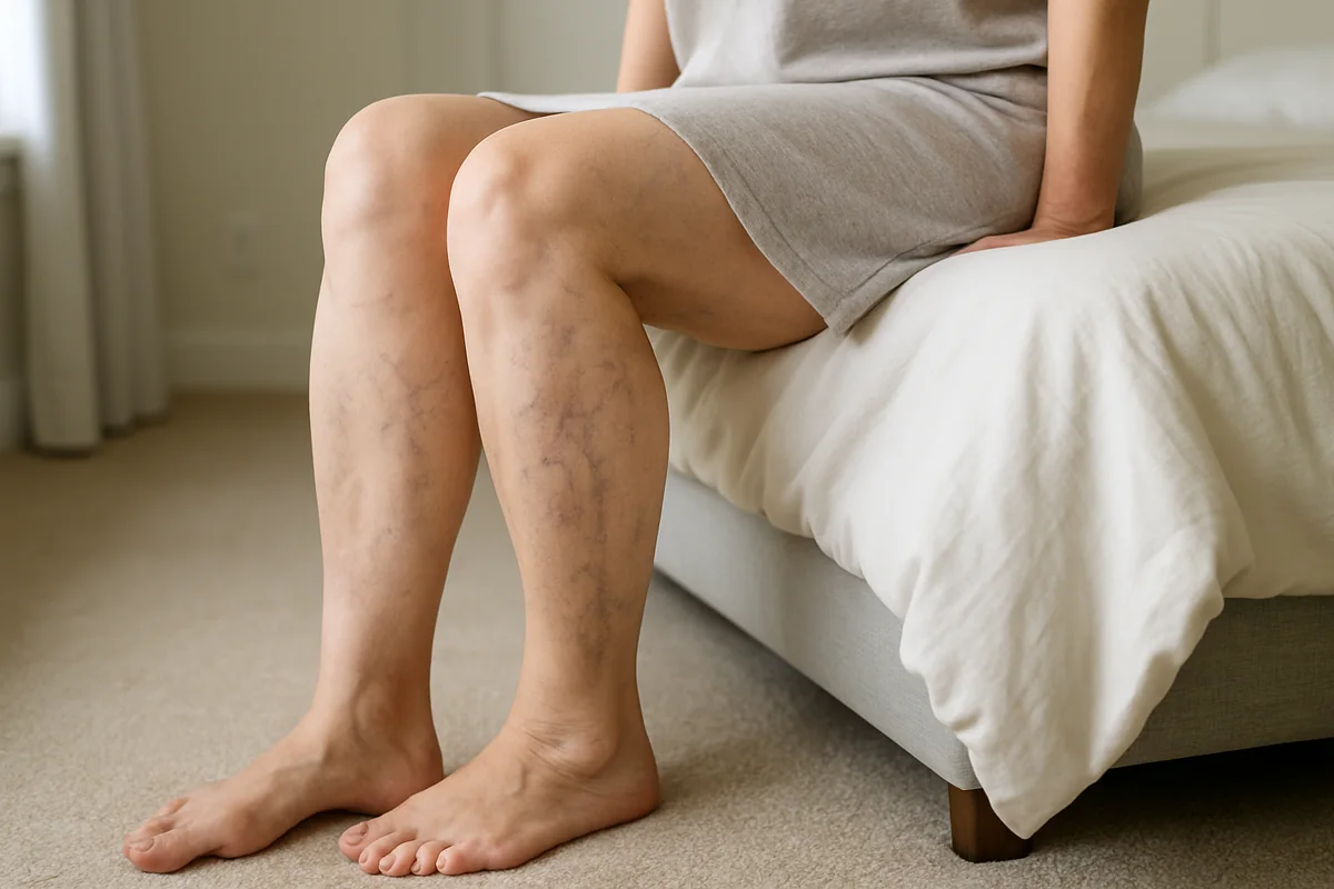 Illustrazione di una vena delle gambe con valvole sane e valvole indebolite